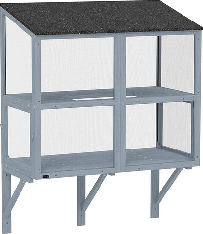 PawHut Cat Catio, Expandable Window Box Enclosure for Multiple Indoor Cats, Comfortable Wooden Pet Perch House, All Weather Use, with 2 Doors, for Sunbathing, Napping, Overlooking, 39" L