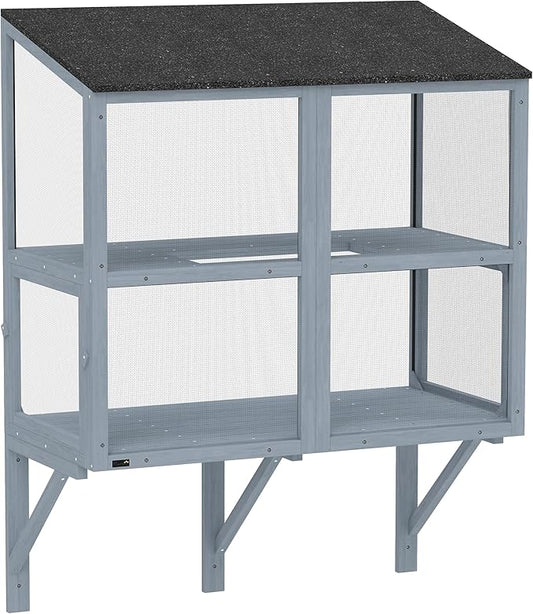 PawHut Cat Catio, Expandable Window Box Enclosure for Multiple Indoor Cats, Comfortable Wooden Pet Perch House, All Weather Use, with 2 Doors, for Sunbathing, Napping, Overlooking, 39" L
