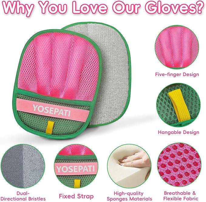 Magic Brush Pet Hair Removal Glove for Cats & Dogs, Ectrostatic Five-Finger Fur Remover, The Magic Brush Pure Path Grooming Remover Glove for Laundry, Carpet & Car Seat (Green & Pink)