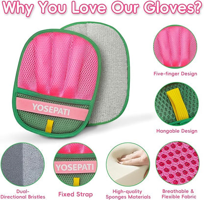 Magic Brush Pet Hair Removal Glove for Cats & Dogs, Ectrostatic Five-Finger Fur Remover, The Magic Brush Pure Path Grooming Remover Glove for Laundry, Carpet & Car Seat (Green & Pink)