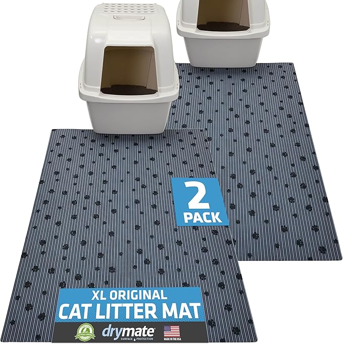 Drymate Cat Litter Box Mat, Litter Trapping Mat, Waterproof, Urine-Proof, Absorbent, Machine Washable, Soft on Paws, Contains Mess, Protects Floors, Kitten Supplies, Dark Grey, 28x36 XL, 2-Pack