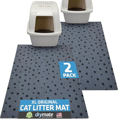 Drymate Cat Litter Box Mat, Litter Trapping Mat, Waterproof, Urine-Proof, Absorbent, Machine Washable, Soft on Paws, Contains Mess, Protects Floors, Kitten Supplies, Dark Grey, 28x36 XL, 2-Pack