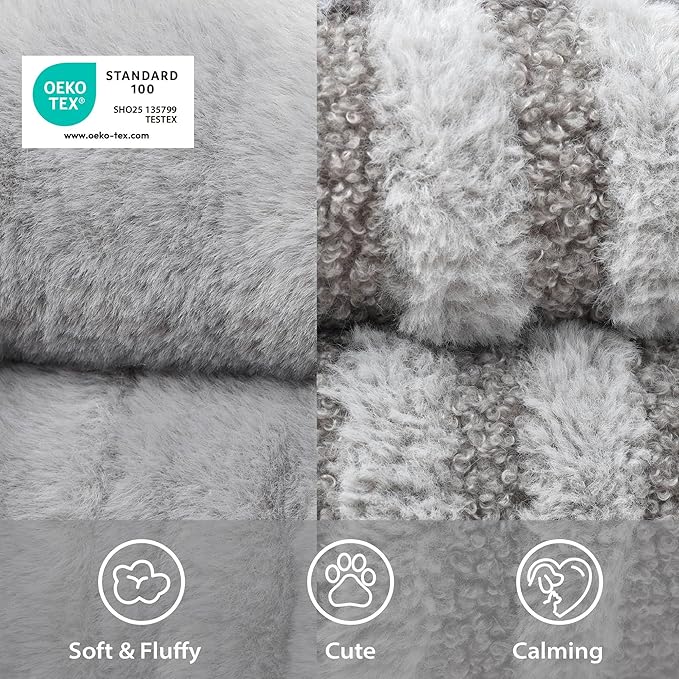 Cat Bed Puppy Bed - Washable Round Cat Beds for Indoor Cats, Soft Corduroy Fleece Pet Bed for Kitten and Samll Dog with Removable Double Sided Inner Cousion, 26", Grey
