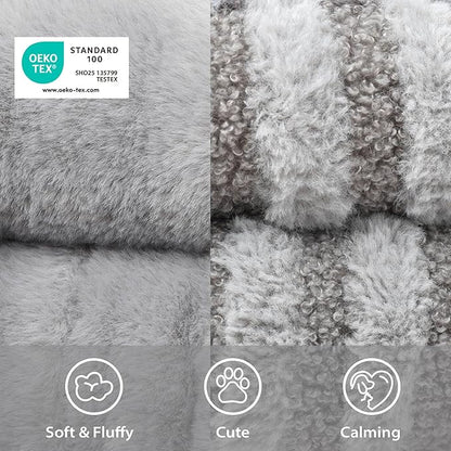 Cat Bed Puppy Bed - Washable Round Cat Beds for Indoor Cats, Soft Corduroy Fleece Pet Bed for Puppy and Kitten with Removable Double Sided Inner Cousion, 23", Grey