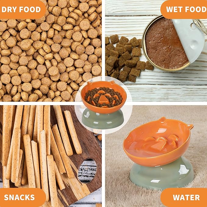 Ceramic Slow Feeder Dog Bowl, Elevated Maze Food Dish with Heavy Base, Anti Choking & Reduce Bloating, Raised Feeding Bowl for Small Medium Dogs (Orange)