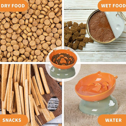 Ceramic Slow Feeder Dog Bowl, Elevated Maze Food Dish with Heavy Base, Anti Choking & Reduce Bloating, Raised Feeding Bowl for Small Medium Dogs (Orange)