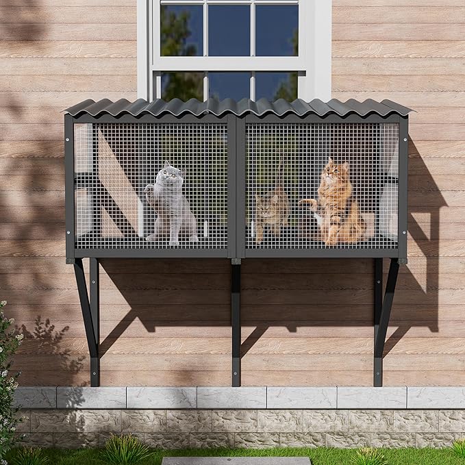 MAGIC UNION Cat Catio, Cat Windows Perch for Large Indoor Cats - Expandable Wooden Windows Box Enclosure, Waterproof Window Hammock for Safely Enjoying The Outdoor Sight (Black, 41.3" L)