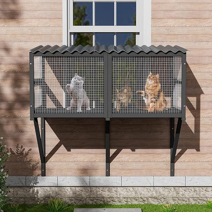 MAGIC UNION Cat Catio, Cat Windows Perch for Large Indoor Cats - Expandable Wooden Windows Box Enclosure, Waterproof Window Hammock for Safely Enjoying The Outdoor Sight (Black, 41.3" L)