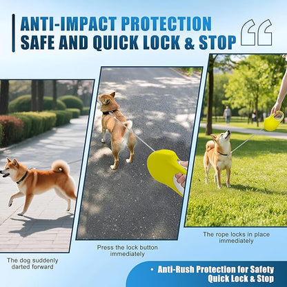 Retractable Dog Leash, 16 ft Strong Nylon Tape, 360° Tangle-Free, One-Handed Brake, Pause and Lock, Durable Non-Slip Handle, Lightweight, for Small, Medium and Large Breeds up to 88 lbs, Yellow