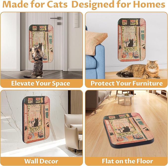 Art Cat Scratcher, Wall-Mountable Cat Scratching Board, Cat Wall Scratcher 16.7x11x1 Inch Cat Scratch Pad and Cat Scratchers for Indoor Cats Toy Furniture Protector（The Open Window）
