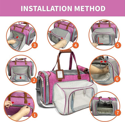 Mr. Peanut's Gold Series Mini Expandable Airline Approved Soft Sided Pet Carrier, Premium Brand Self Locking Zippers, Plush Faux Fleece Bedding with a Sturdy Plywood Base (Rosa Red)