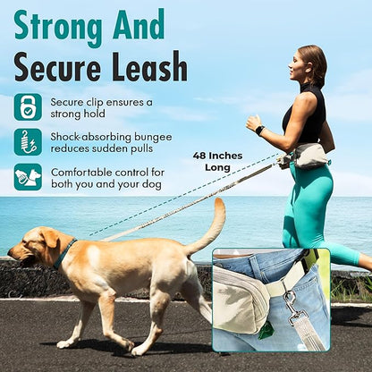 Hands Free Dog Leash with Dog Treat Pouch - Stylish & Trendy Waist Leash for Dog Walking - Wear Around the Waist or Crossbody - Durable & Detachable - Shock Absorbing - Waste Bag Dispenser