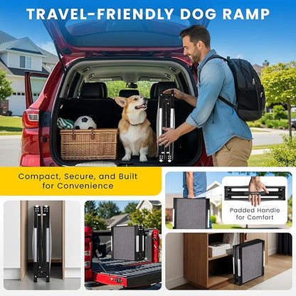 Portable Dog Ramp for Car – Foldable Dog Car Ramp for Truck, SUV, High Bed & Sofa with Anti-Slip Feet & Traction Carpet – Small to Large Breeds (71" Long & 17" Wide)