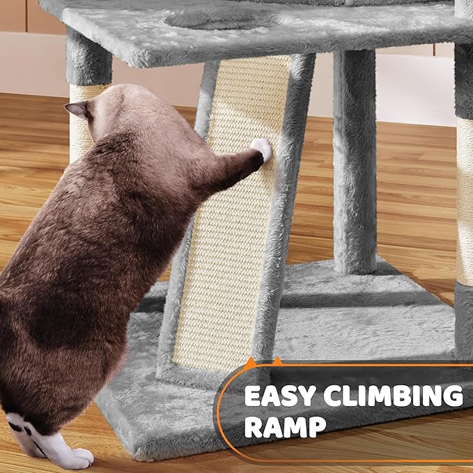 Yaheetech | 68.5in Cat Tree | for Large Cats | Multi-Level Cat Tower with 3 Wide Perches, Large Condo | Stable Pet Play House w/Sisal-Covered Scratching Posts & Board | Light Gray