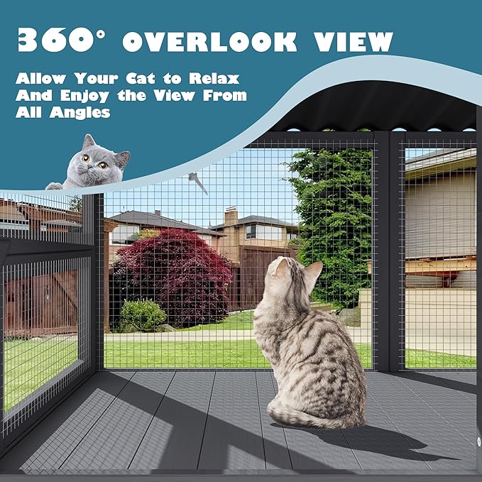 MAGIC UNION Cat Catio, Cat Windows Perch for Large Indoor Cats - Expandable Wooden Windows Box Enclosure, Waterproof Window Hammock for Safely Enjoying The Outdoor Sight (Grey, 41.3" L)