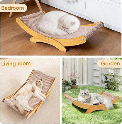 Cat Scratcher Bed for Indoor Cats - 23.6" Large Natural Sisal Cat Scratching Board, Wood Frame Scratch Pad, Modern Cats Lounger/Hammock, Easy Assembly Furniture
