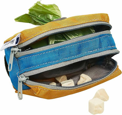 Blueberry Style Dog Waste Bag Dispenser, Mustard Yellow, Color-Block Trash Bag Dispenser with 2 Auto Locking Zipper, Dog Poop Bag Holder Leash Attachment, Includes 1 Roll of Free Poop Bags