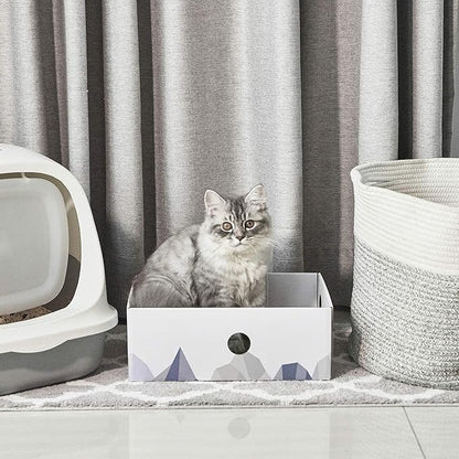 Cat Scratcher Box with Heavy-Duty Double-Sided Cardboard Pad, Cardboard Lounger, Cat Bed for Indoor Cats, Interactive Hole Design, Large - 5 Pack, White