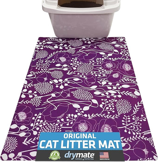 Drymate Cat Litter Box Mat, Litter Trapping Mat, Waterproof, Urine-Proof, Absorbent, Machine Washable, Soft on Paws, Contains Mess, Protects Floors, Kitten Supplies, Purple, 20x28