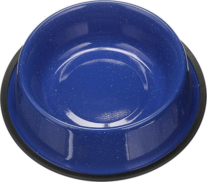 Neater Pet Brands - Outdoor Camping Style Pet Bowl - Enamel Ware Blue Black Granite Colors - Dog Cat No Tip Skid Bowls (64 oz, Blue)