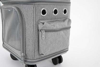 Rolling Pet Carrier for 2 Pets,Double-Compartment Pet Rolling Carrier with Wheels for 2 Pets,for Up to 22 LBS,Super Ventilated Design,Ideal for Traveling/Hiking/Camping (Grey)
