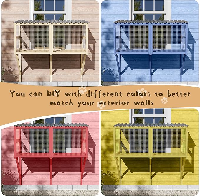 Cat Catio, Cat Window Perch for Large Cats - Catio Outdoor Cats Enclosure Windows, Patio Window Box Hommock for Sunbathing, Napping, Outside Wooden Catios for Indoor Kittens (Burlywood)