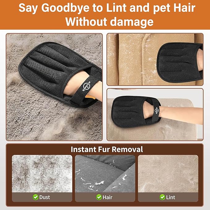 Upgraded Pet Hair Removal Glove for Cats & Dogs with TPR Scraper – Five-Finger Electrostatic Reusable Fur & Lint Remover for Couch, Carpet, Clothing & Car Seats