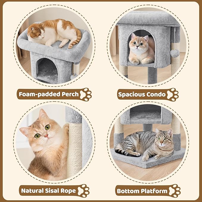 Yaheetech 23.5in Cat Tree Tower, Cat Condo with Sisal-Covered Scratching Posts, Cat House Activity Center Furniture for Kittens, Cats and Pets - Light Gray