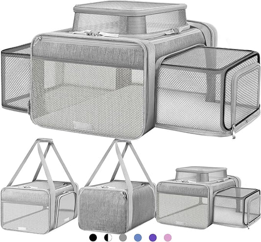 Top and 2 Sides Expandable Cat Carrier 18x13.5x9.5, TSA Airline Approved Dog Carriers for Small Dogs, Soft-Sided Pet Carrier with Self-Locking Zippers for Kitten,Rabbit, Puppy, Guinea Pig Grey