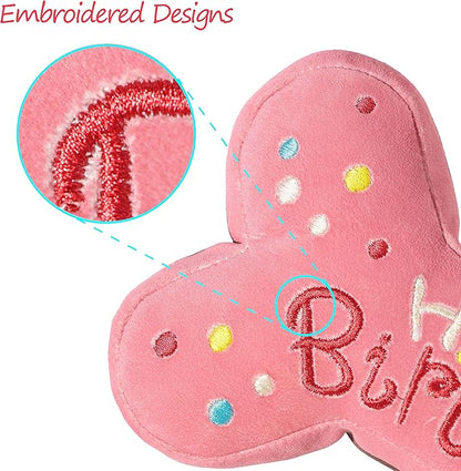 Tamu style Dog Birthday Toys for Small Medium and Large Breeds, Soft Cotton Filled Squeaky Play, Cute Bone Shape Cake, Fun Gift