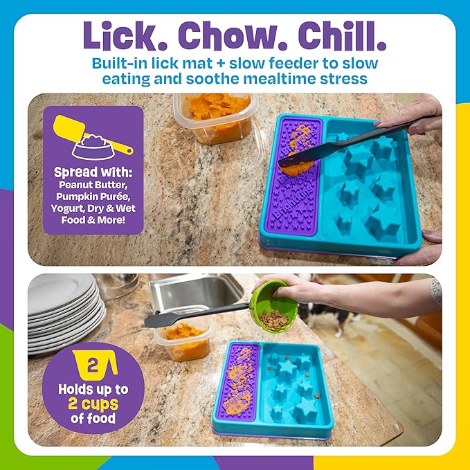Brightkins Square 2-in-1 Slow Feeder Bowl and Lick Mat - Slow Feeder Dog Bowls, Dog Bowls for Fast Eaters, Interactive Puppy Bowl, Cat Food Puzzle, Puzzle for Dogs, Pet Dishwasher Safe Lick Mat