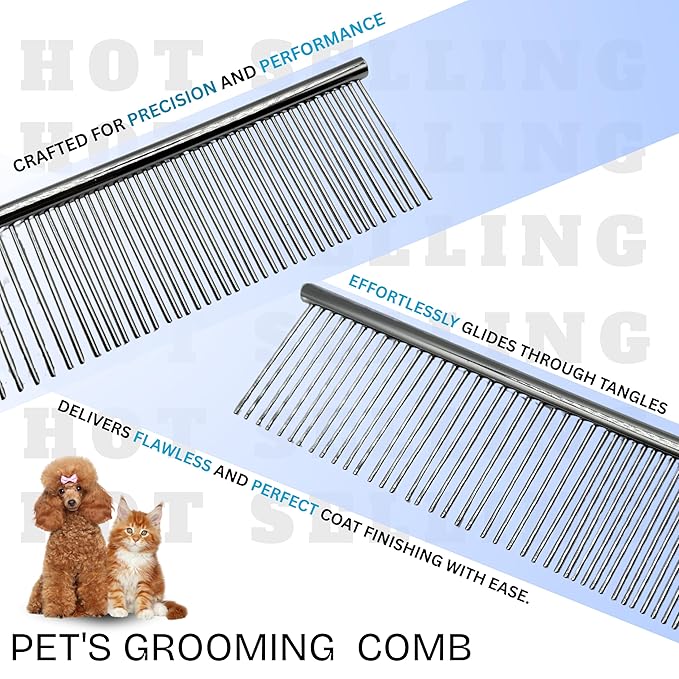 Metal Comb for Dogs & Cats, Professional Pet Grooming Comb Removing Tangles, Mats Loose Hair, Stainless Steel Grooming Tool for Dogs, Cats, Puppies Kittens, Safe Comfortable Pet Brush Alternative