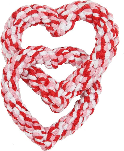 BoomBone Valentines Dog Toy, Interlocking Heart Dog Rope Toy, Small Medium Dog Toy