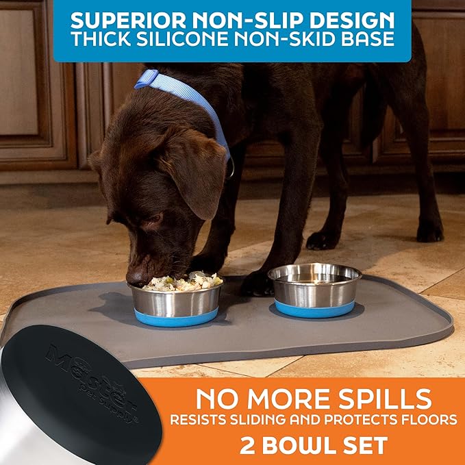 Master Pet Supply Stainless Steel Dog Bowls Set of 2 with Extra Thick Silicone Base - 4 Cup (32 oz) Black Velvet, Non-Slip, Dishwasher Safe Metal Bowls, Pet Dog Food Bowl for Dogs, Cats, Anti Rust