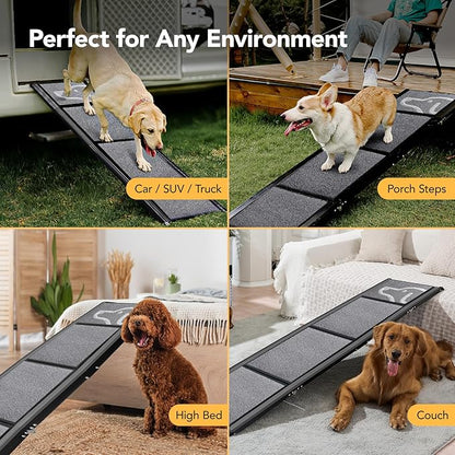 PetThem Dog Ramp for Car 71'' X-Long & 17.2" Wide Folding Dog Ramps for Large Dogs with Non-Slip Rug Surface Portable Dog Car Ramp for SUV Car & Truck, Outdoor Dog Ramp Up to 250 LBS