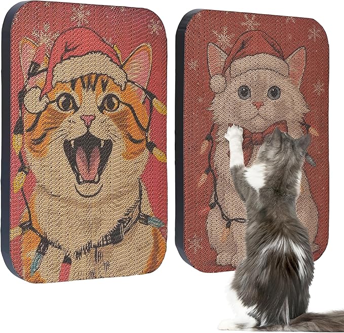 2 Packs Art Cat Wall-Mountable Scratching Board 16.7x11x1 Inch Cat Wall Scratch Pad and Scratcher for Indoor Cats Furniture Protector (Storybook Cat)