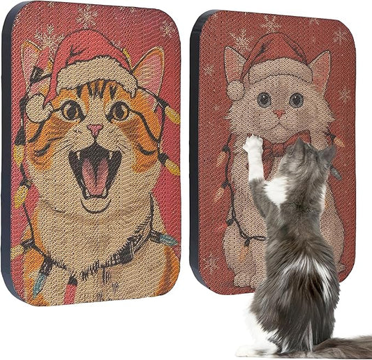 2 Packs Art Cat Wall-Mountable Scratching Board 16.7x11x1 Inch Cat Wall Scratch Pad and Scratcher for Indoor Cats Furniture Protector (Storybook Cat)