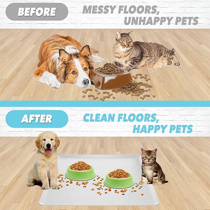TidyFriend Pet Food Mat 24 x 24 Inches, Pet Tray for Food and Water, Dog Food Mats, Silicone Cat Food Mat, Non Slip Pet Food Mat, Dog Bowl Mat Waterproof, Pet Supplies (Soft Grey)