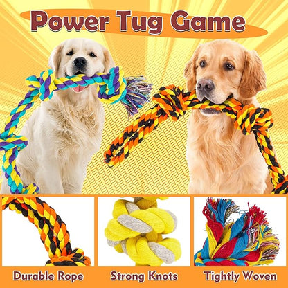 All Large Dog Rope Toys for Aggressive Chewers, 5 Nearly Indestructible Various Tough Rope Toys for Large and Medium Breed, 100% Cotton for Teeth Cleaning, Tug of War, No Small Type