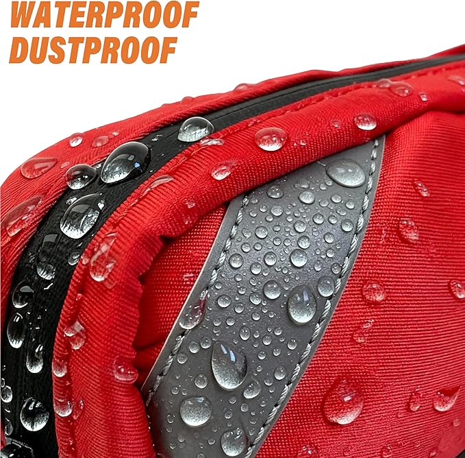 Hands Free Dog Leash with Waterproof Pouch, Adjustment Bungee Leash with Dual Soft Padded Handles for Hiking, Walking, Jogging and Running Your Dogs(Red)