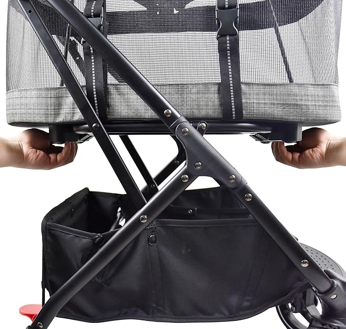 ROODO 2026 Upgraded Version 3-in-1 Dog Cat Stroller with Detachable Carrier Folding Lightweight Portable Travel Pet Gear All-Terrain Puppy Doggie Kitty Bunny Stroller for 35 lbs(Grey Lattice)