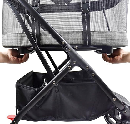 ROODO 2026 Upgraded Version 3-in-1 Dog Cat Stroller with Detachable Carrier Folding Lightweight Portable Travel Pet Gear All-Terrain Puppy Doggie Kitty Bunny Stroller for 35 lbs(Grey Lattice)