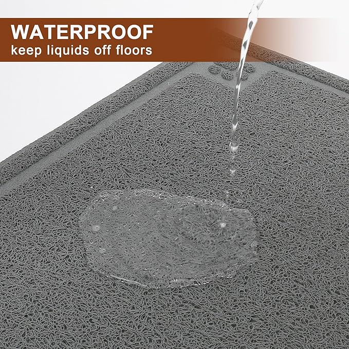 Prime Pets Dog Food Mat Waterproof, 35”x 24”, Pet Mat for Food and Water Bowl, Cat Bowl Mat for Floor, Grey