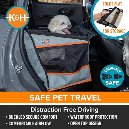 K&H Pet Products Buckle N Go Dog Car Seat for Medium Dogs, Waterproof Fabric, Breathable Mesh Sides, Adjustable Seat Belt Leash, Carseat for Small to Medium Pets, Car Seat Cover - 21 X 13 X 19in