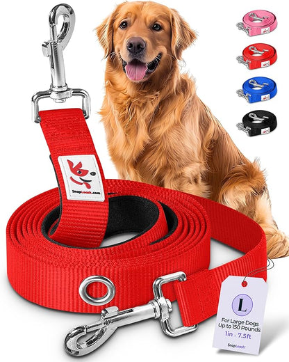 Hands-Free Dog Leash Training Running Snapleash, Waist & Shoulder Lead for Walking, Traffic Lead, Dual Pet Leash Adjustable for Large, Medium and Small Dog Breeds (RED, Large (1in x 7.5ft))