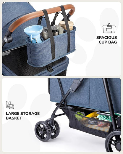 Dog Stroller for Large & Medium Dogs (20–132 lbs), Pet Stroller for 2 Small Dogs, Extra Large Heavy Duty, Foldable & Ventilated, Pink or Navy