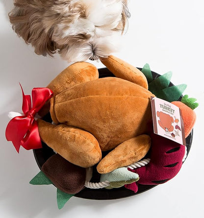 Stuffed Turkey Snuffle Dog Toy - 3 in 1 Hide and Seek, Snuffle and Rope Toy