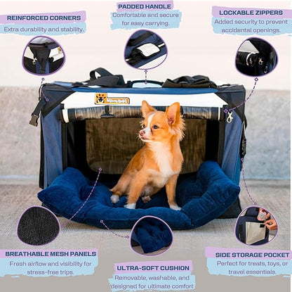 Cat & Dog Pet Carrier, Soft-Sided, Small 20"x13"x13", Supports Up to 45 lbs, Privacy Windows, Removable Plush Bed, Locking Zippers, Foldable Travel Crate