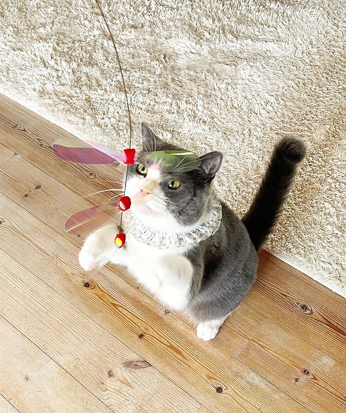 猫壱 NECOICHI Crinkly Critters Dancing Dragonfly Trio Wire Cat Wand No.1 Selling Cat Toy in Japan