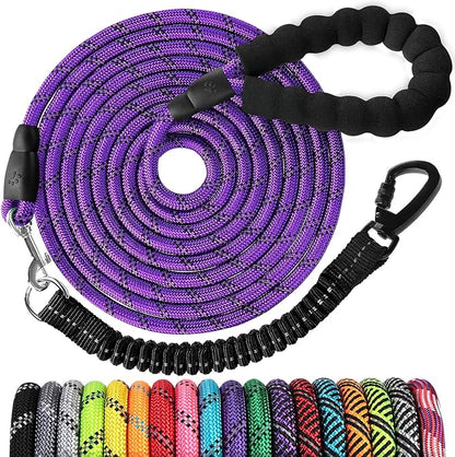 jenico Long Dog Leash 25FT: Heavy Duty Nylon Rope Leashes for Dogs Training with Reflective Threads Bungee and Padded Handle - Dog Lead for Large Small Medium Dogs Outside Walking Hiking